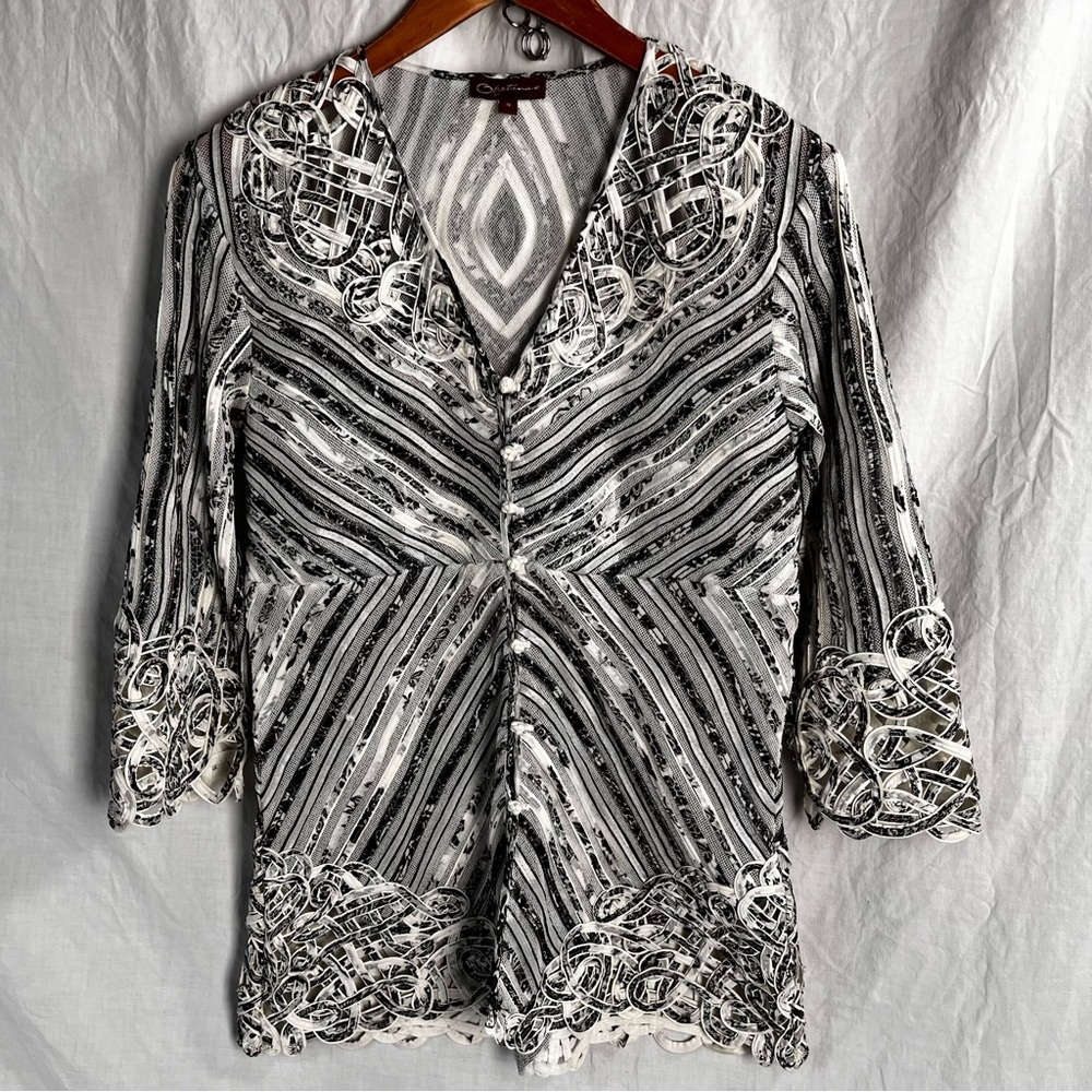 Obstinee by IKA Artsy Top Womens 8 Ribbon Mesh Semi Sheer Art To Wear Jacket